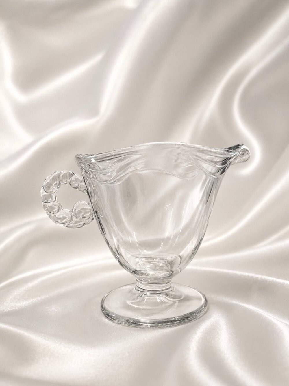 Vintage Clear Art Glass Creamer Pitcher Bubble Handle Pedestal Foot 3.25 Inch